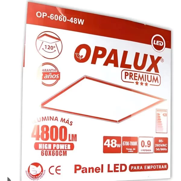 Panel led 60x60 Opalux 48W luz blanca fría para cielo raso