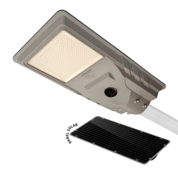 Luminaria pastoral LED solar Opalux OP-SL913-500CW con panel monocristalino y sensor de movimiento para alumbrado exterior