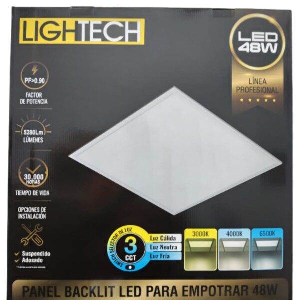 Panel Backlit LED Lightech de 48W 3 CCT con selector de temperatura 3000K 4000K 6500K