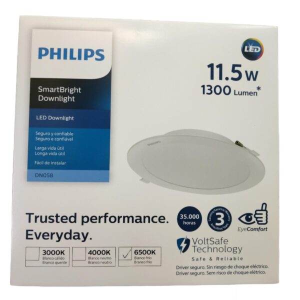 Downlight Empotrable Philips SmartBright LED DN058 de 11.5W y 1300 lúmenes con luz fría 6500K