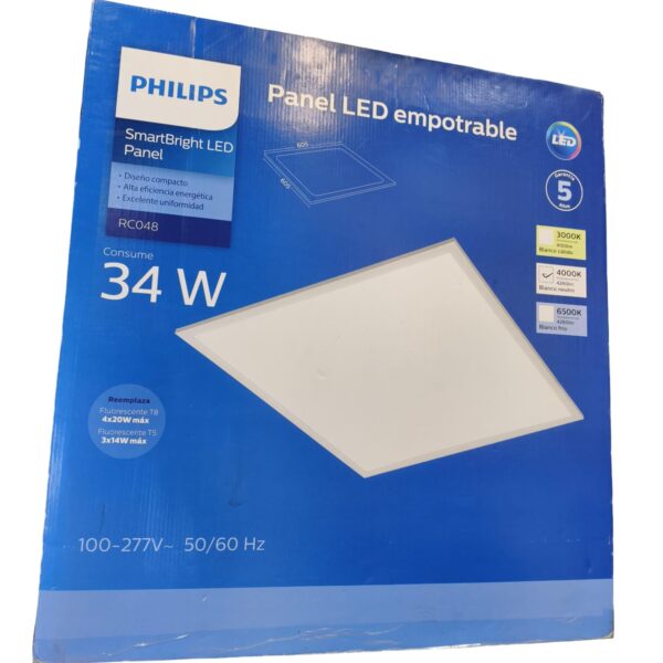 Panel LED empotrable Philips RC048 34W luz neutra 4000K de 59.5x59.5 cm