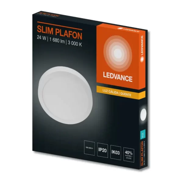Plafón LED redondo Ledvance Slim de 24W color blanco para adosar en techo.