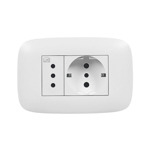 Tomacorriente doble blanco Bticino Domino Sencia AP1243 Schuko y 3 líneas 2P+T 10/16A 250V