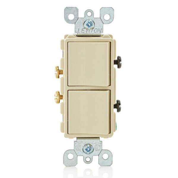 Interruptor doble de combinación Decora color marfil Leviton 5634-I de 15A.