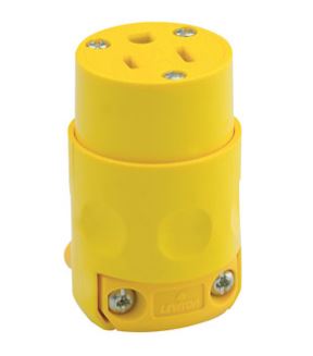 Tomacorriente hembra aéreo de PVC amarillo Leviton 515CV con toma a tierra 2P+T y 15A.