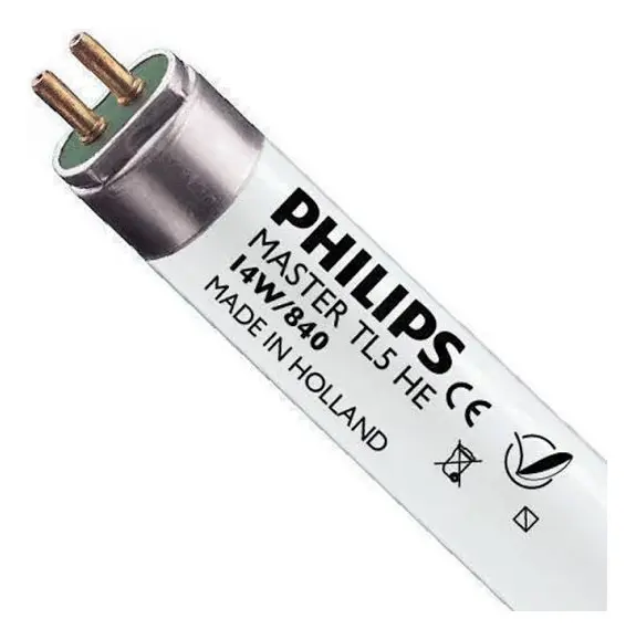 Fluorescente T5 14W Philips TL5 Essential HE de 549mm con 1350 lúmenes y luz neutra 4000K