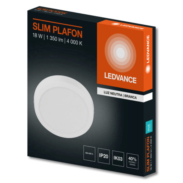Plafón LED redondo Ledvance Slim de 12W luz blanca neutra 4000K para adosar.