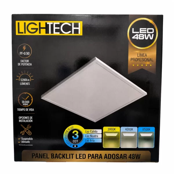 Panel led adosable 48w Lightech backlit CCT luz calida neutra fria