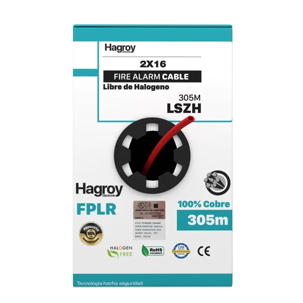 Bobina de cable contra incendio rojo LSZH2X16AWG-UL para sistemas de seguridad