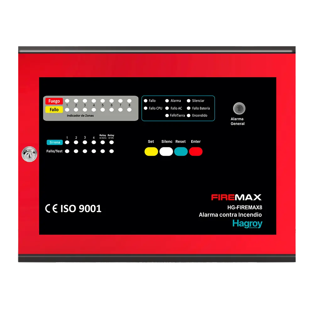 Central de Incendio Hagroy HG-FIREMAX8 Panel de alarma contra incendio Hagroy HG-FIREMAX8 en gabinete de acero rojo de 8 zonas