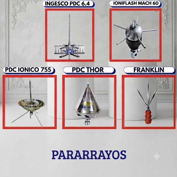 Pararrayos Ingesco PDC 6.4 Ioniflash Mach 60 PDC Ionico 755 PDC Thor Franklin